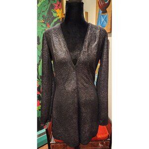 Charlotte Russe Black Shimmer Long-Sleeve V-Neck Romper Womens Size M